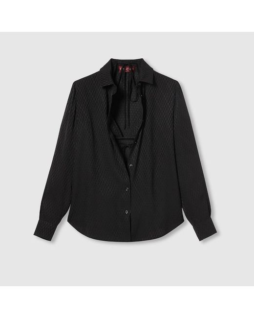 Gucci Black Silk Jacquard Shirt And Bra Set