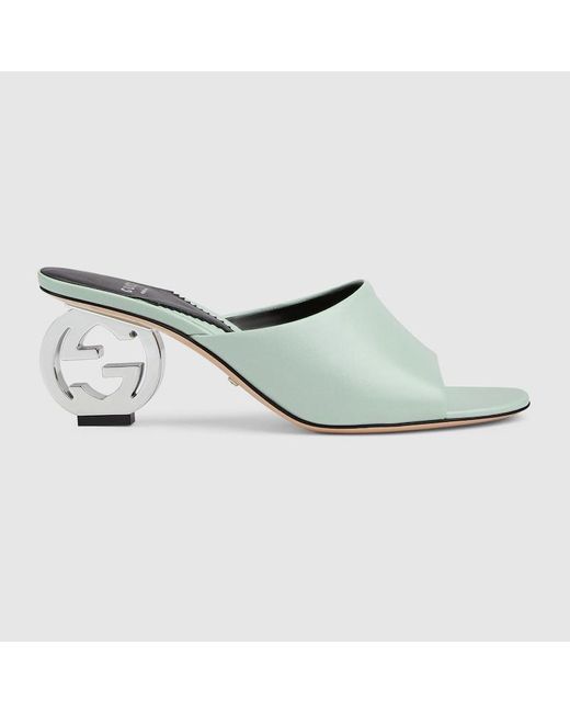 Sandalo Con Tacco Incrocio GG di Gucci in Metallic