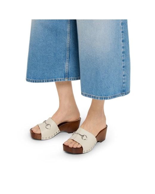Gucci White Platform Clog With Horsebit