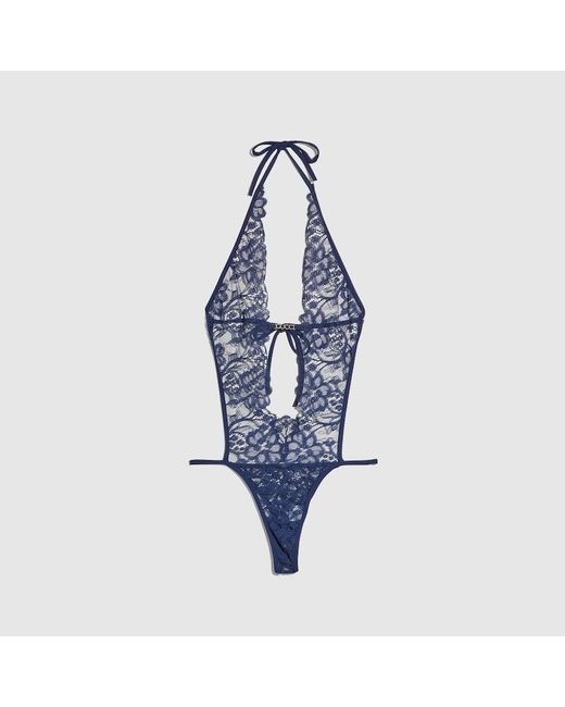 Gucci Blue Floral Lace Bodysuit