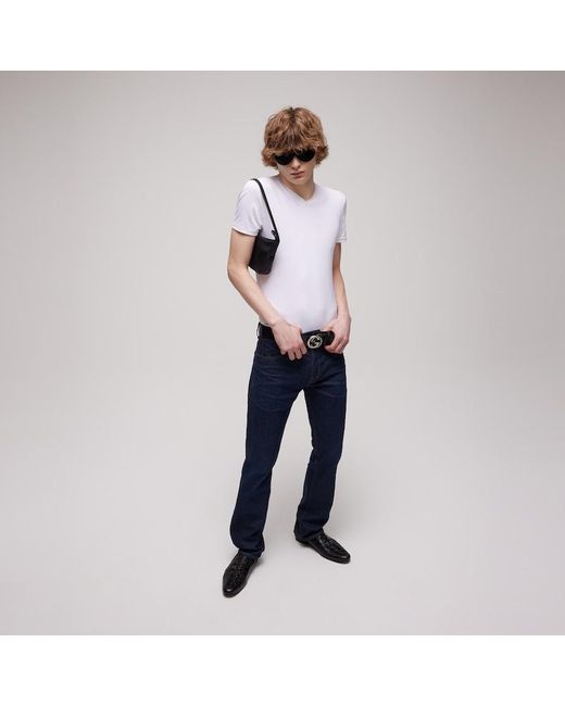 Gucci Blue Cotton Denim Pants With Embroidery for men