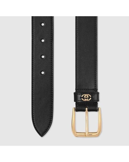 Gucci Black Belt With Square Buckle And Interlocking G for men