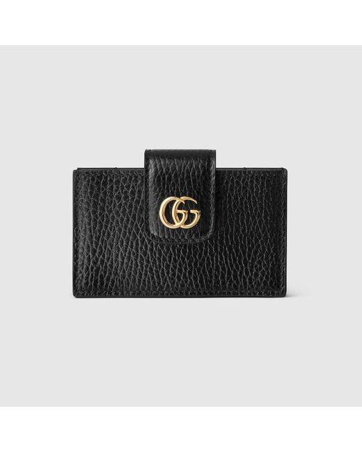 Gucci Black Gg Marmont Snap Button Card Case, , Leather