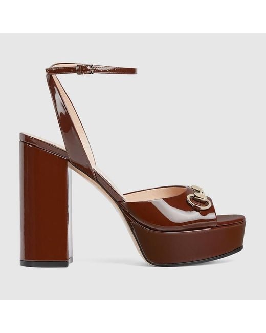 Gucci Brown Horsebit Platform Sandal, Leather