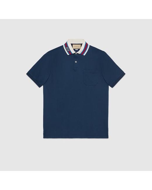 Gucci Cotton Piquet Polo With Square GG in Blue for Men | Lyst UK