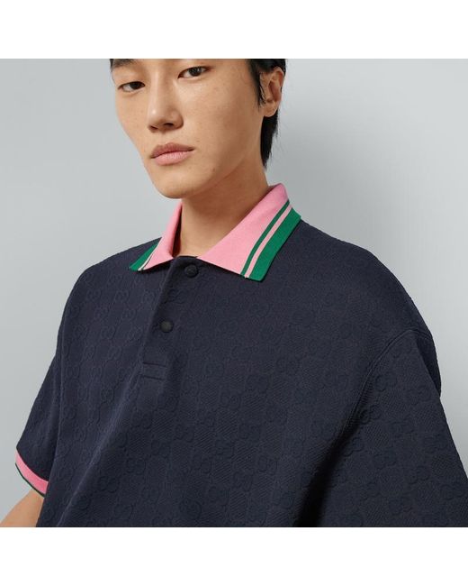 Gucci Poloshirt Aus GG Nylonjacquard in Blue für Herren