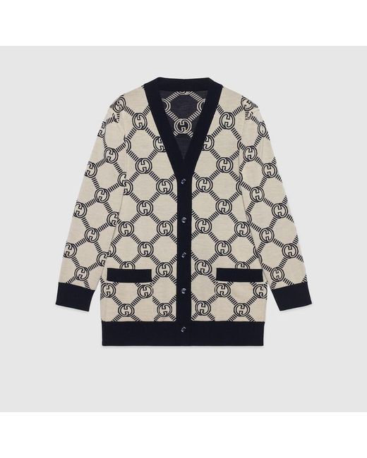 Gucci GGウール ジャカード リバーシブルカーディガン, ブルー, ウェア Blue