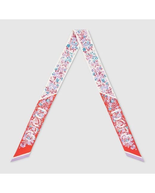 Gucci Red Printed Silk Twill Ribbon