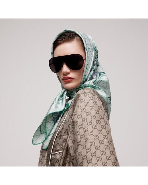 Gucci Green Printed Silk Twill Carré