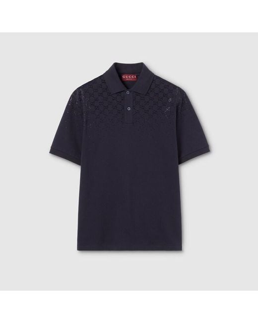 Polo De Piqué De Algodón Con Cristales, Talla Gucci de hombre de color Blue