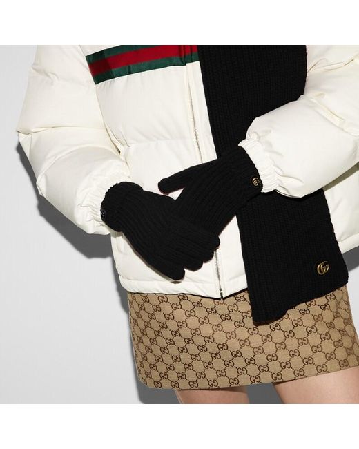 Gucci Black Rib Knit Wool Cashmere Gloves