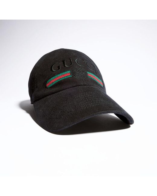 Gucci Black Cotton Baseball Hat With Embroidery for men