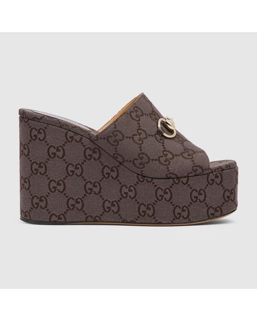 Gucci Brown Wedge Sandal With Horsebit
