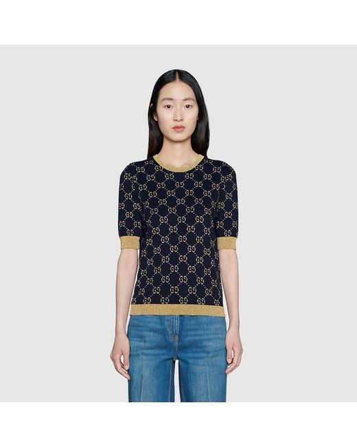 Gucci Multicolor gg-jacquard Lamé Knitted Top