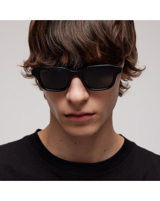 Gucci Black Rectangular-Frame Sunglasses for men