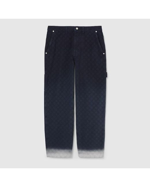 Gucci Blue Bleached Gg Cotton Denim Jacquard Pant, Ready-To-Wear for men