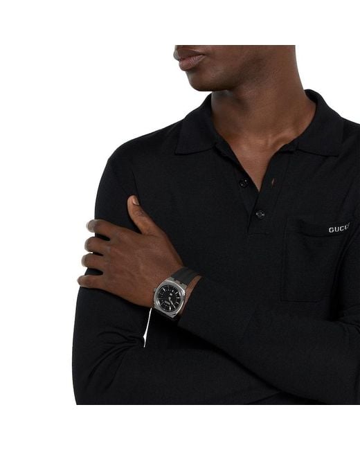 Gucci Black 25H Rubber Strap, 40Mm for men