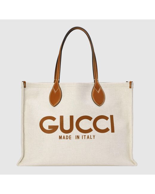 Gucci プリント トートバッグ, ホワイト, ファブリック Natural