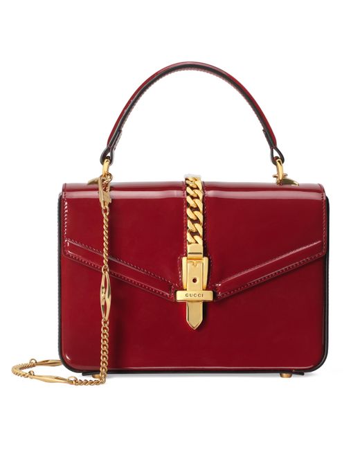 Mini borsa a mano Sylvie 1969 in pelle verniciata di Gucci in Red
