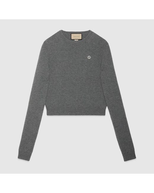 Gucci Gray Wool Cashmere Jumper With Embroidery