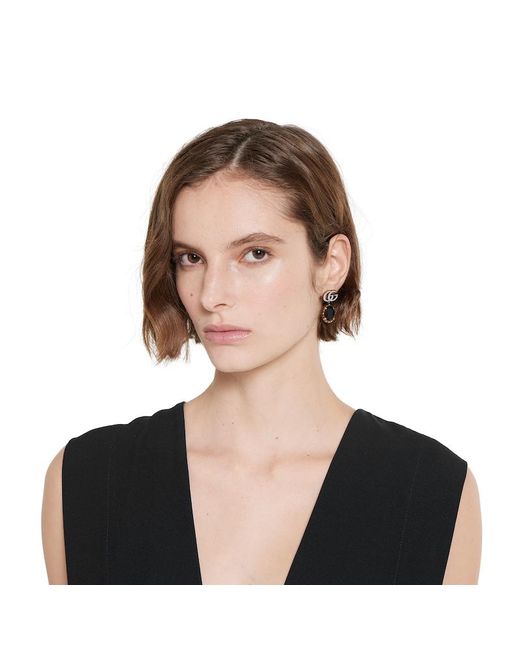 Gucci Black Gg Marmont Ohrringe Mit Kristallen