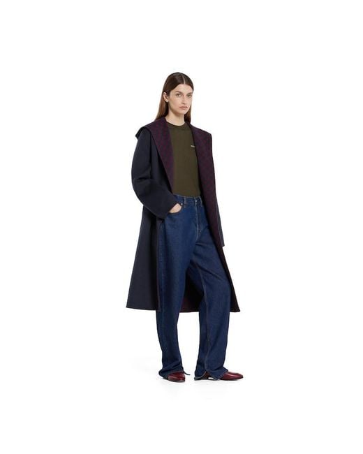 Gucci Blue Reversible Wool Silk Hooded Coat, Ready-To-Wear