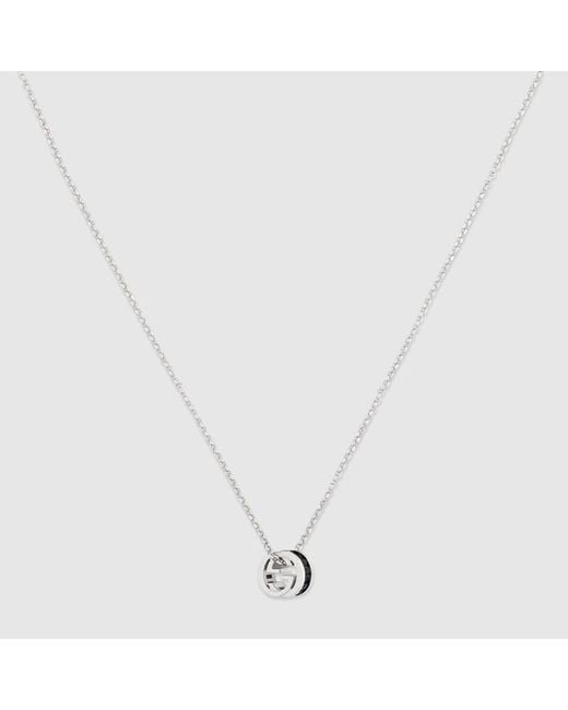 Gucci Metallic Interlocking Crystal Pendant Necklace