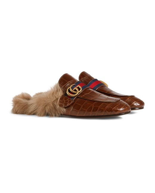 Gucci Princetown Crocodile Slipper With 