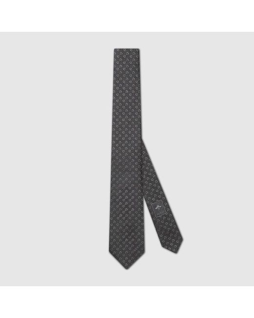 Gucci Gray Horsebit Silk Jacquard Tie for men