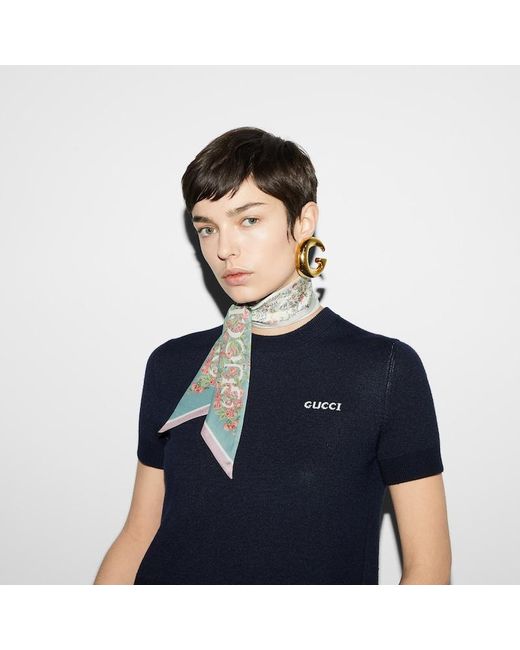 Gucci Floral Print Silk Neck Bow in Blue Lyst