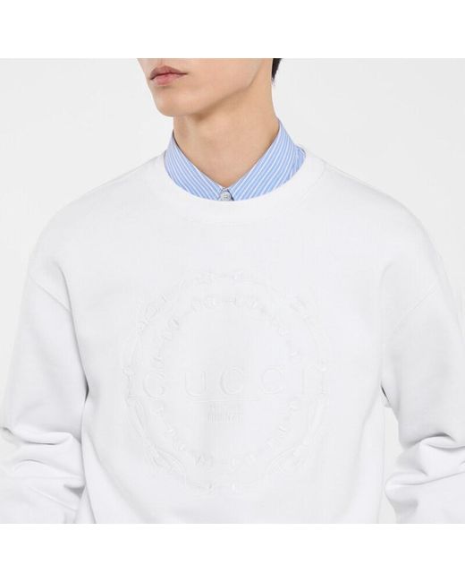 Gucci White Cotton Jersey Sweatshirt With Embroidery for men