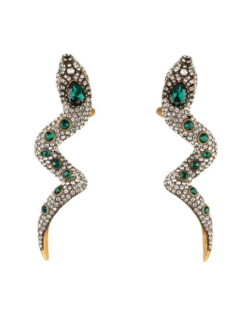 Gucci Green Snake Earrings With Crystals