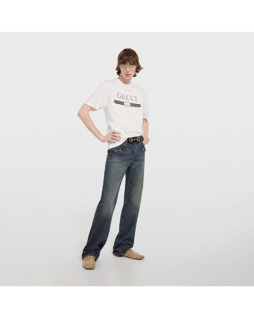 Gucci White Silk Blend Jersey T-Shirt With Print for men