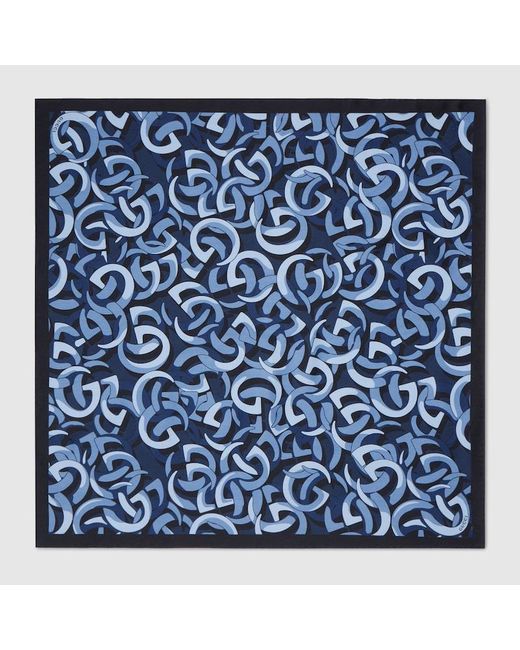 Gucci Blue Printed Silk Pocket Square for men