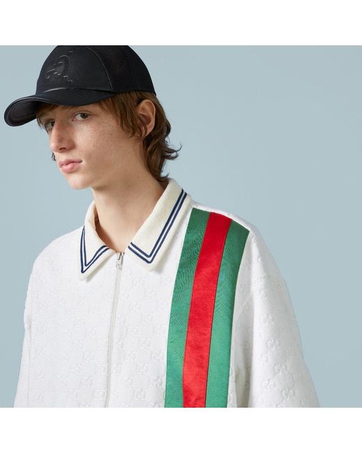 Gucci Poloshirt Aus GG Baumwoll-Frottee Mit Web in White für Herren