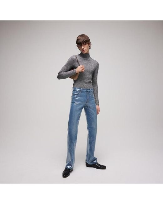 Gucci Blue Cotton Denim Pants With Sequins Embroidery for men