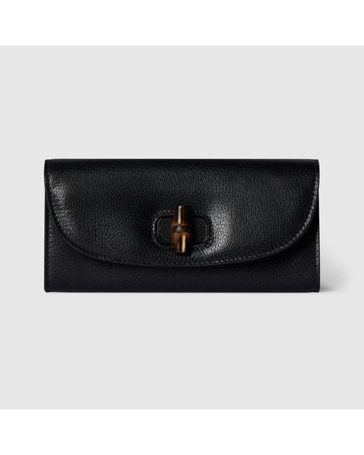 Gucci Black Long Wallet With Bamboo, Leather
