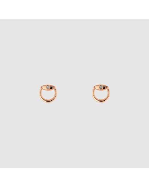Gucci Metallic Horsebit Diamond 18K Stud Earrings, Rose