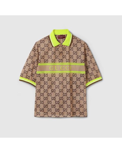 Gucci Natural Polyester Mesh GG Print Polo Shirt for men