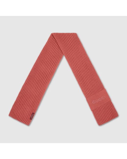 Gucci Red Wool Cashmere Scarf With Embroidery
