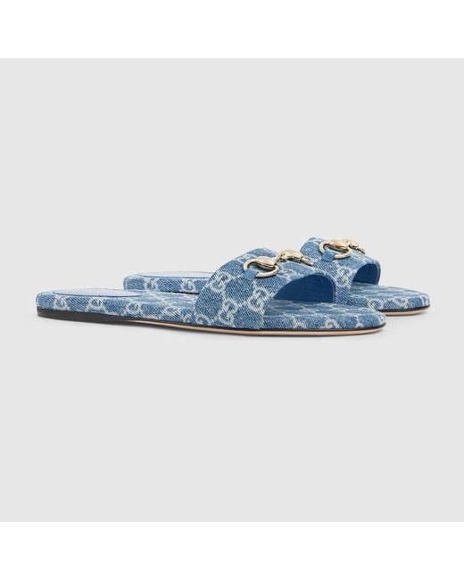 Gucci Blue Slide Sandal With Horsebit