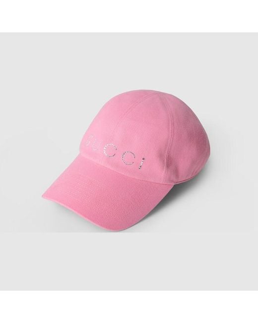 Gucci Pink Canvas Baseball Hat With Print