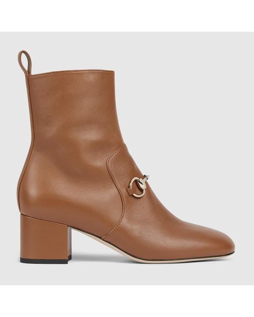 Gucci ホースビット付き ウィメンズ アンクルブーツ, ブラウン, レザー Brown