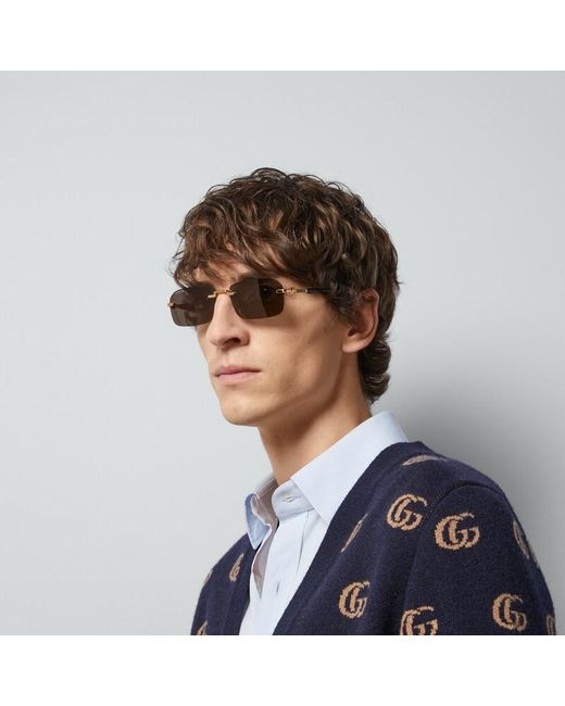 Gucci Gray Rectangular Frame Sunglasses for men