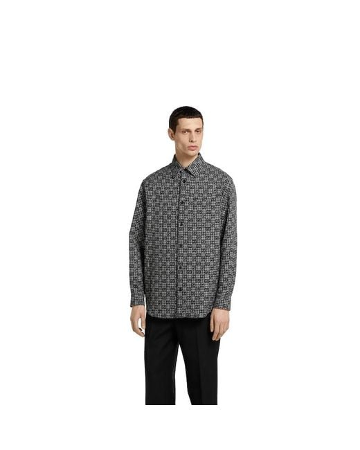 メンズ Gucci Ggギンガムチェック コットンウール ジャカード シャツ, グレー, ウェア Gray