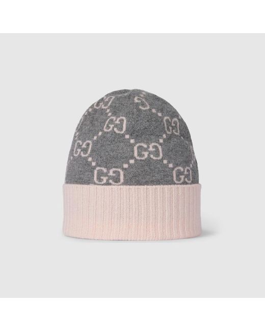 Gucci Gray Gg Cashmere Jacquard Hat