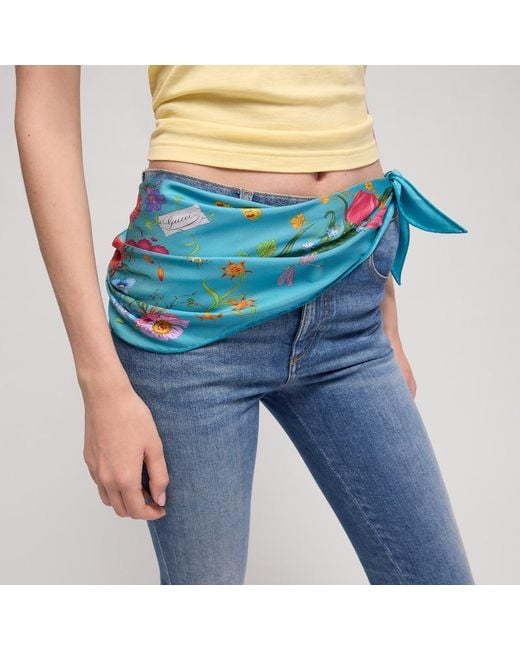 Gucci Blue Printed Silk Twill Diamond Scarf