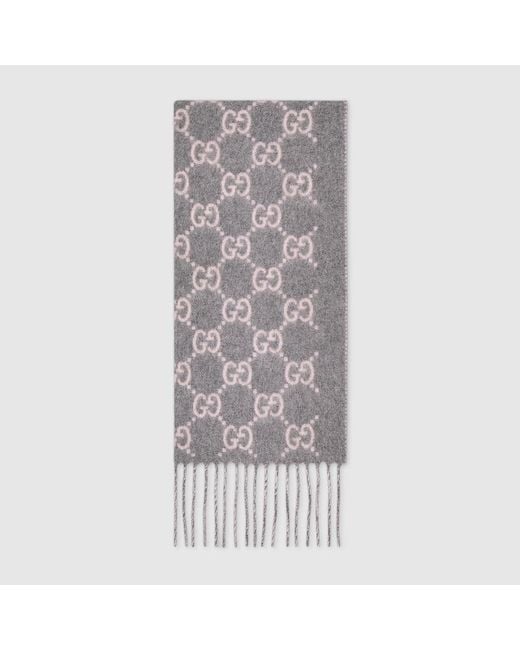 Bufanda De Cashmere Con Gg Gucci de color Gray