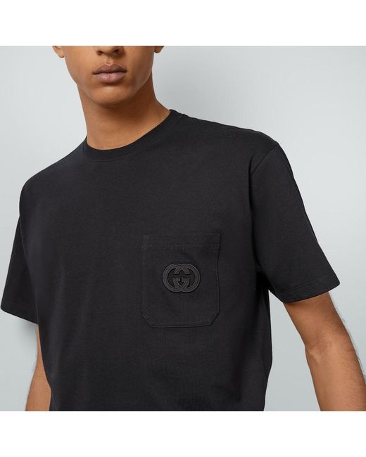 Camiseta de Punto de Algodón con Parche Gucci de hombre de color Black
