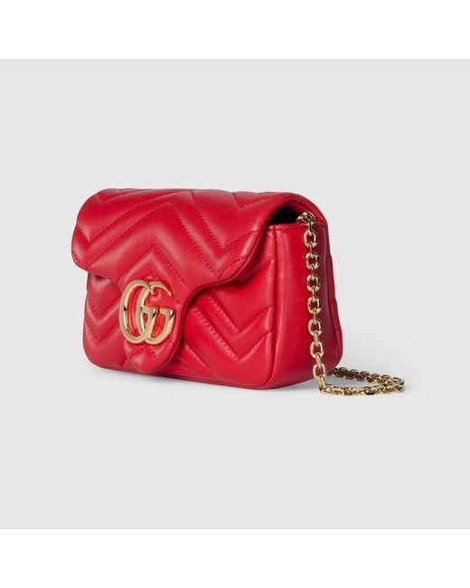 Gucci Red Gg Marmont Mini Shoulder Bag, Leather